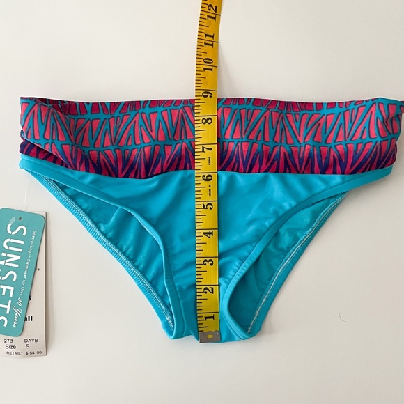 Sunsets Daybreak Turquoise Blue Fading Coral Ruching Bikini Bottoms NWT Small - Picture 8 of 10